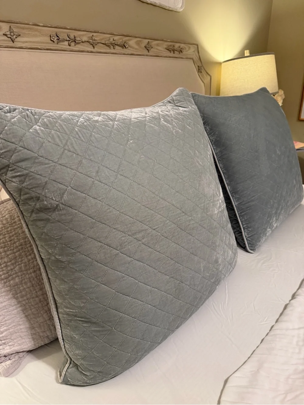 Bella Notte Silk Velvet STERLING Plush Quilted Euro Pillow Shams - Gray Velvet